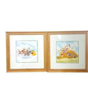 Winnie the Pooh Framed Wall Art Set – Fall and Winter Prints - Vintage